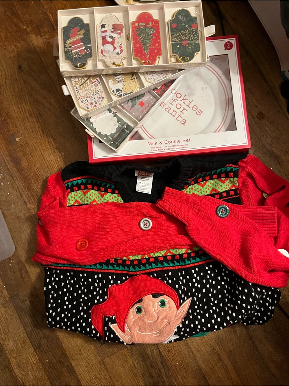 Christmas in July Bundle Festive Elf Sweater - Santa plate, Holiday tags